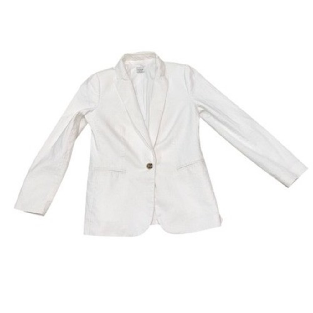 J. CREW Bright White Linen + Cotton One-Button Blazer Tailored Classic | Sz 4